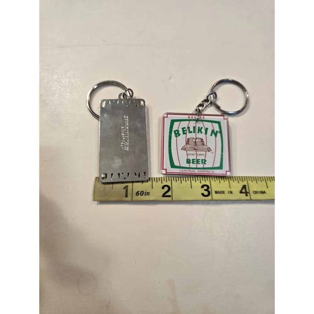 Panama Canal Enamel & Belize Belikin Beer Mayan Temple Souvenir Keychain Set 2pc